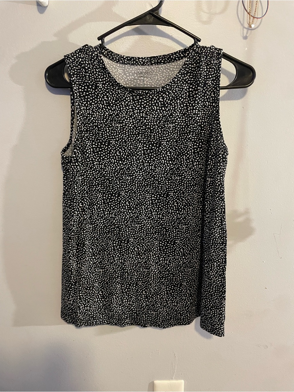 Nine West Black Tank Top with White Dot Print